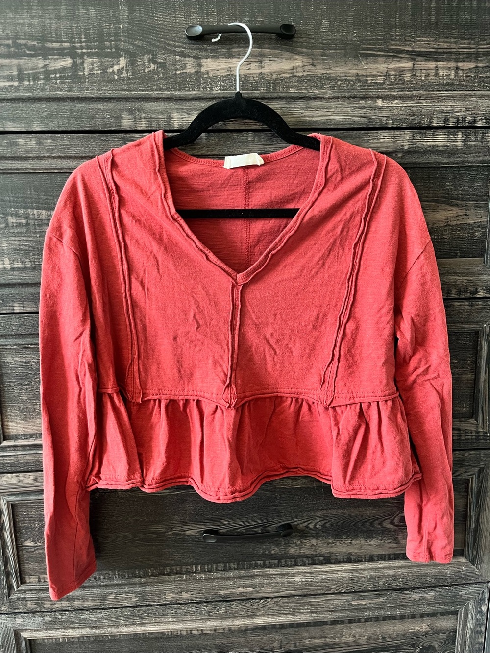 New In boutique red vneck top size small